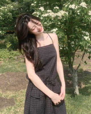 Mini check bustier long dress