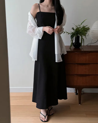 Shirred simple long dress