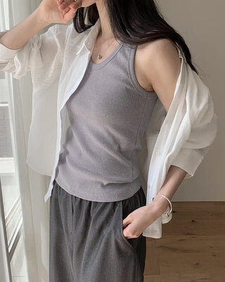 [3 colors] Semi-Cropped Shirt