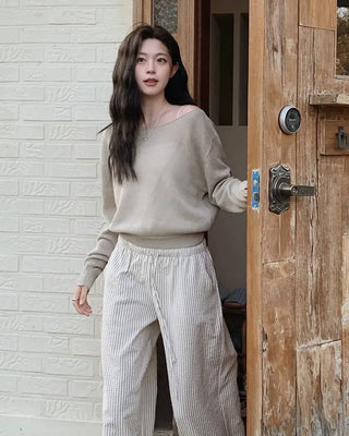 [3 colors] Boat neck knit