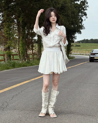 Double-breasted flared shirt dress