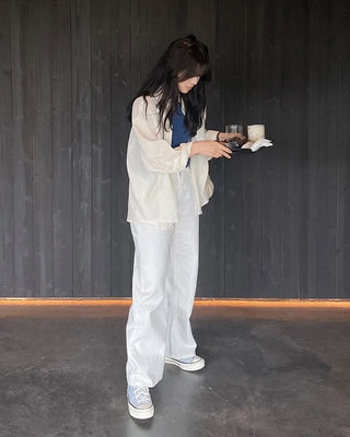 (basic/long) Summer wide white pants - 4 sizes