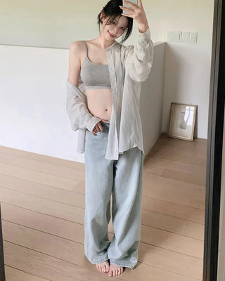 Light wide denim pants