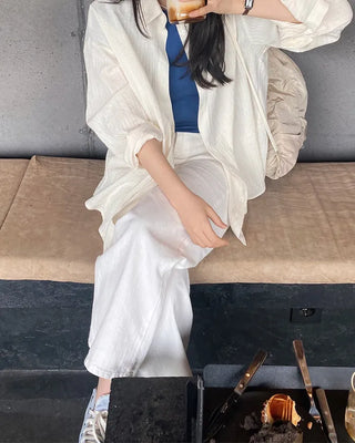 (basic/long) Summer wide white pants - 4 sizes