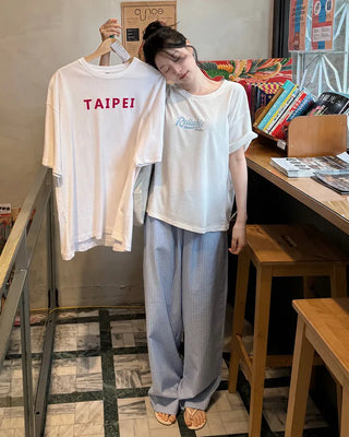 Striped elastic waist pants