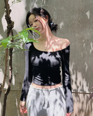 Wide Neck Soft T-Shirt with Built-in Bra