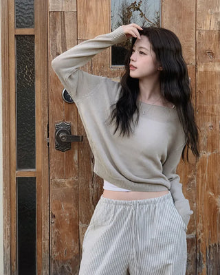 [3 colors] Boat neck knit