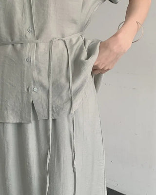 [Set][2 colors] Soft Blouse and Skirt