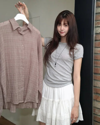 [3 colors] Brushed Summer Tencel Check Shirt