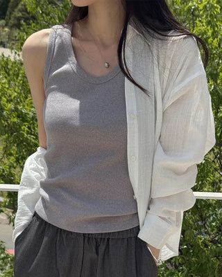 [3 colors] Semi-Cropped Shirt