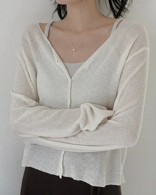 [4 colors] Linen knit cardigan