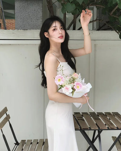 Shirred simple long dress