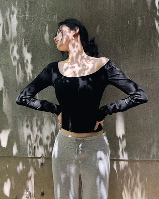 Wide Neck Soft T-Shirt with Built-in Bra