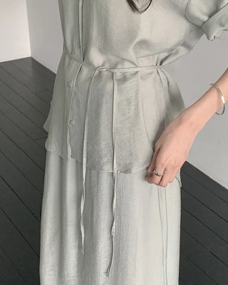 [Set][2 colors] Soft Blouse and Skirt