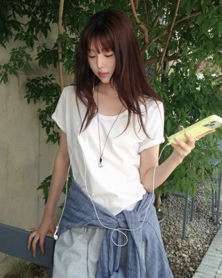 [5 colors] Essential Semi U-neck Short Sleeve T-shirt