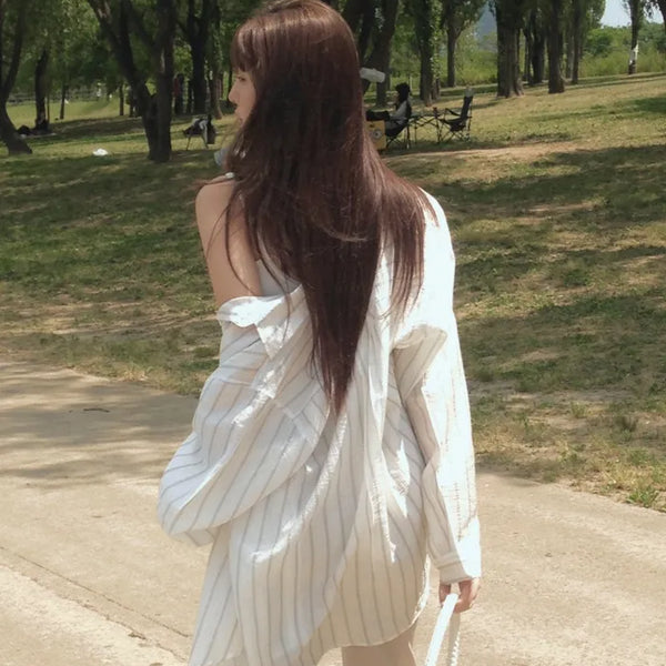 [3 colors] Watery Tencel Stripe Soft Shirt