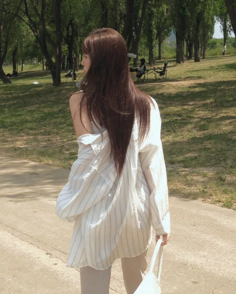 [3 colors] Watery Tencel Stripe Soft Shirt