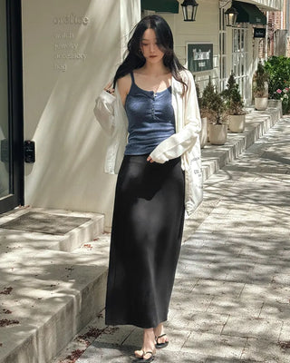 Layered slim-fit button-up knit