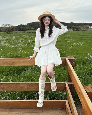 Double-breasted flared shirt dress
