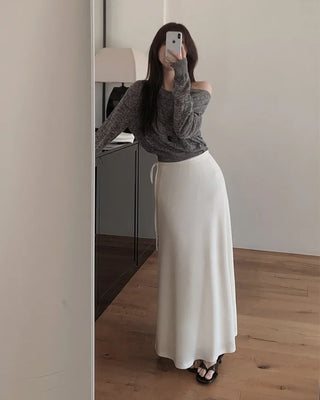 [3 colors] Boat neck knit