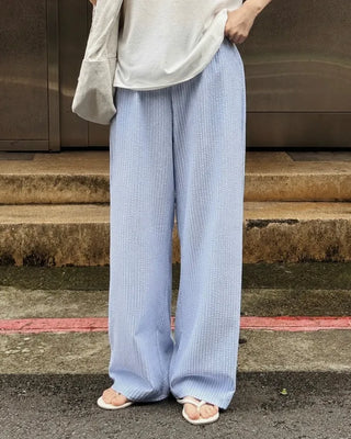 Striped elastic waist pants