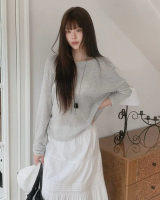 [5 colors] Boat neck knit