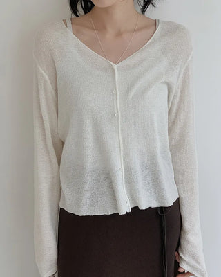 [4 colors] Linen knit cardigan