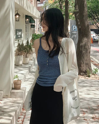 Layered slim-fit button-up knit