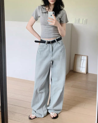 Light wide denim pants
