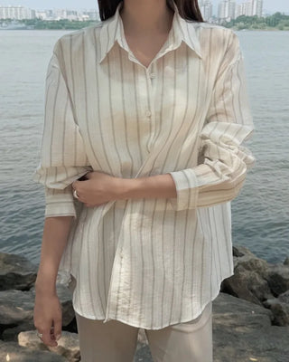 [3 colors] Watery Tencel Stripe Soft Shirt