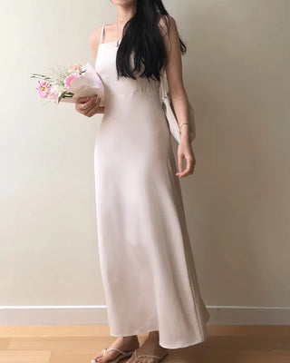 Shirred simple long dress
