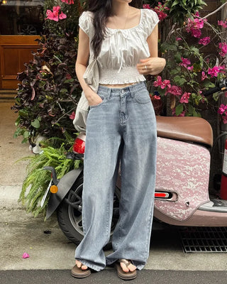 [Length selectable] Vintage Wash Denim Pants