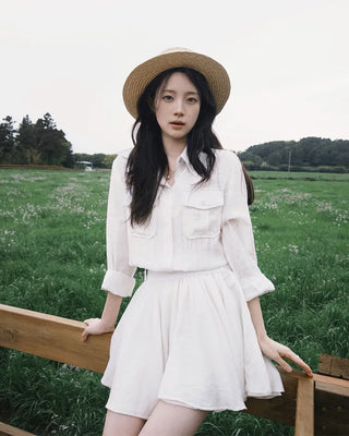 Double-breasted flared shirt dress