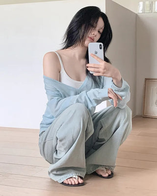 Light wide denim pants