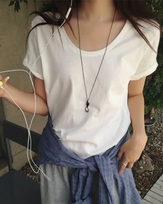 [5 colors] Essential Semi U-neck Short Sleeve T-shirt