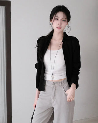 [3 colors] Semi-Cropped Shirt