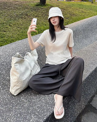 Light-fit elastic waist pants
