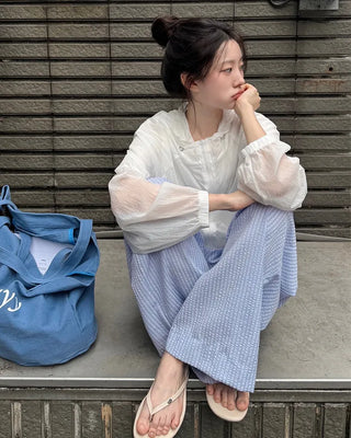 Striped elastic waist pants