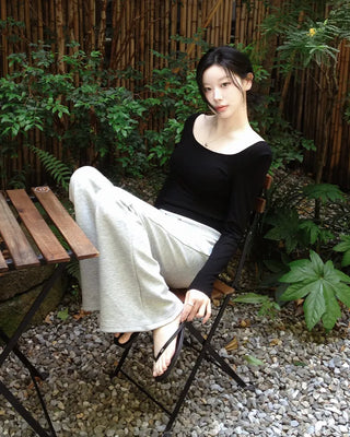 Wide Neck Soft T-Shirt with Built-in Bra