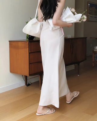 Shirred simple long dress