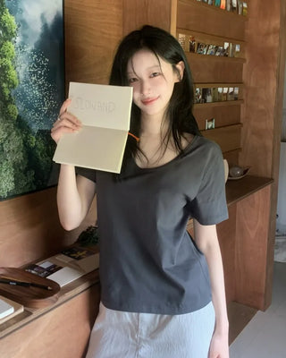 [5 colors] Essential Semi U-neck Short Sleeve T-shirt