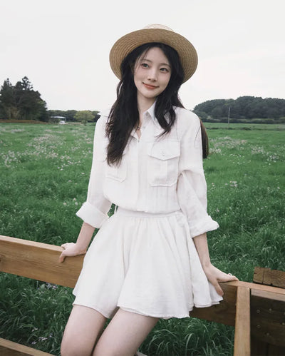 Double-breasted flared shirt dress