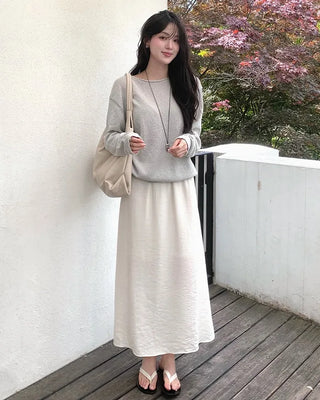 [Set][2 colors] Soft Blouse and Skirt