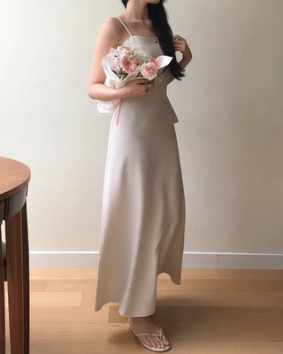 Shirred simple long dress