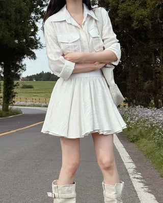 Double-breasted flared shirt dress