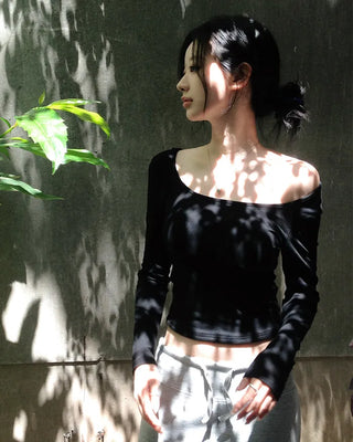 Wide Neck Soft T-Shirt with Built-in Bra