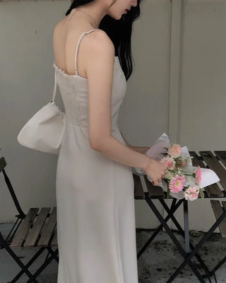 Shirred simple long dress