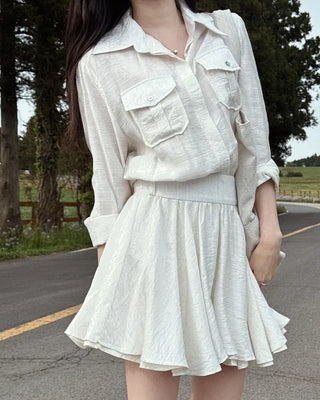 Double-breasted flared shirt dress