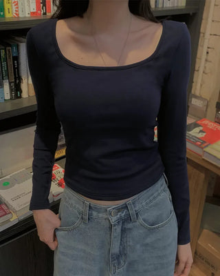 Wide Neck Soft T-Shirt with Built-in Bra