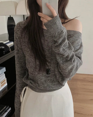 [3 colors] Boat neck knit